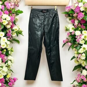 Dollhouse Black Faux Vegan Leather Pants Sz 25 Straight Leg 31" Inseam Fashion